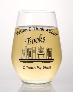 physkoa gifts for book lovers,funny book club stemless wine glass gifts for reader lovers, librarian,teacher, nerd gift idea, inspirational birthday gifts for friends-large 18.5 oz
