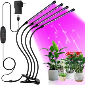 jsyboy grow lights for indoor plants led grow light for seed starting with red blue spectrum, 3/9/12h timer, 10 dimmable levels & 3 switch modes, adjustable gooseneck suitable for various plant