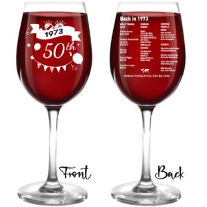 50th Birthday Gifts for Women and Men Wine Glass, Vintage 1973 Double-sided Printing Birthday Gift Decorationsfor Her, Funny Gift Ideas for Her, Parents, Friends, Back in 1973 Old Time Information