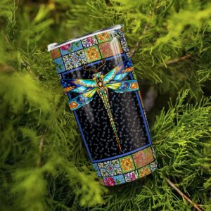 winorax Dragonfly Tumbler Stainless Steel Insulated 20oz Cup Mosaic Drawing Style Coffee Travel Mugs Tumbler With Lid Inspiration Gifts For Women Girls Christmas Birthday Gift