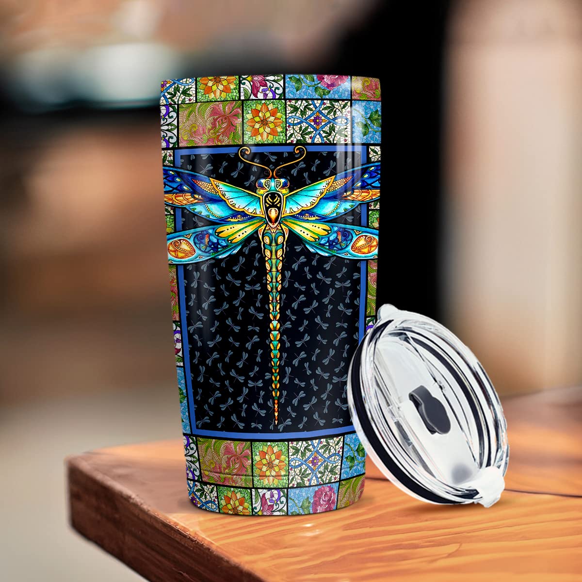 winorax Dragonfly Tumbler Stainless Steel Insulated 20oz Cup Mosaic Drawing Style Coffee Travel Mugs Tumbler With Lid Inspiration Gifts For Women Girls Christmas Birthday Gift