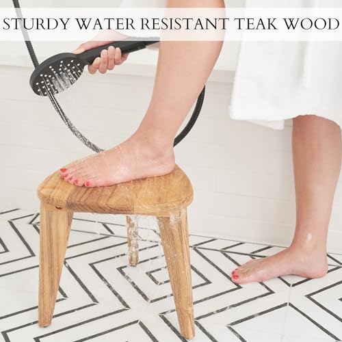 Beautiful Teak Shower Stool and Foot Rest for Shaving Legs - Sturdy Wooden Seat Fits Nicely into Your Shower Corner - Space Saving, Easy to Assemble and Water Resistant Bench for Inside Showers