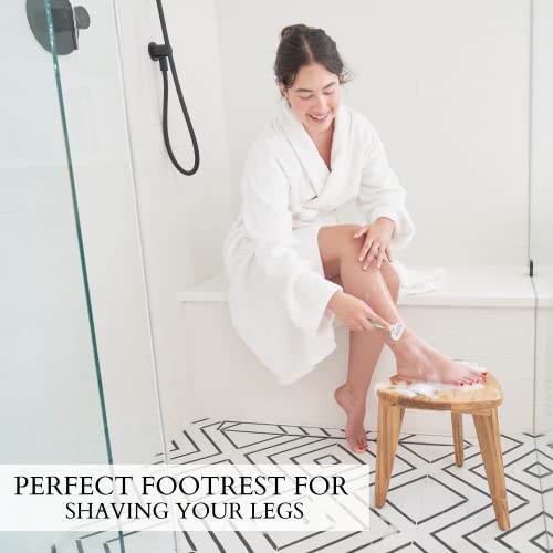 Beautiful Teak Shower Stool and Foot Rest for Shaving Legs - Sturdy Wooden Seat Fits Nicely into Your Shower Corner - Space Saving, Easy to Assemble and Water Resistant Bench for Inside Showers