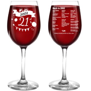 21st birthday gifts for women and men wine glass, vintage 2002 double-sided printing birthday gift decorationsfor her, funny gift ideas for her, parents, friends, back in 2002 old time information