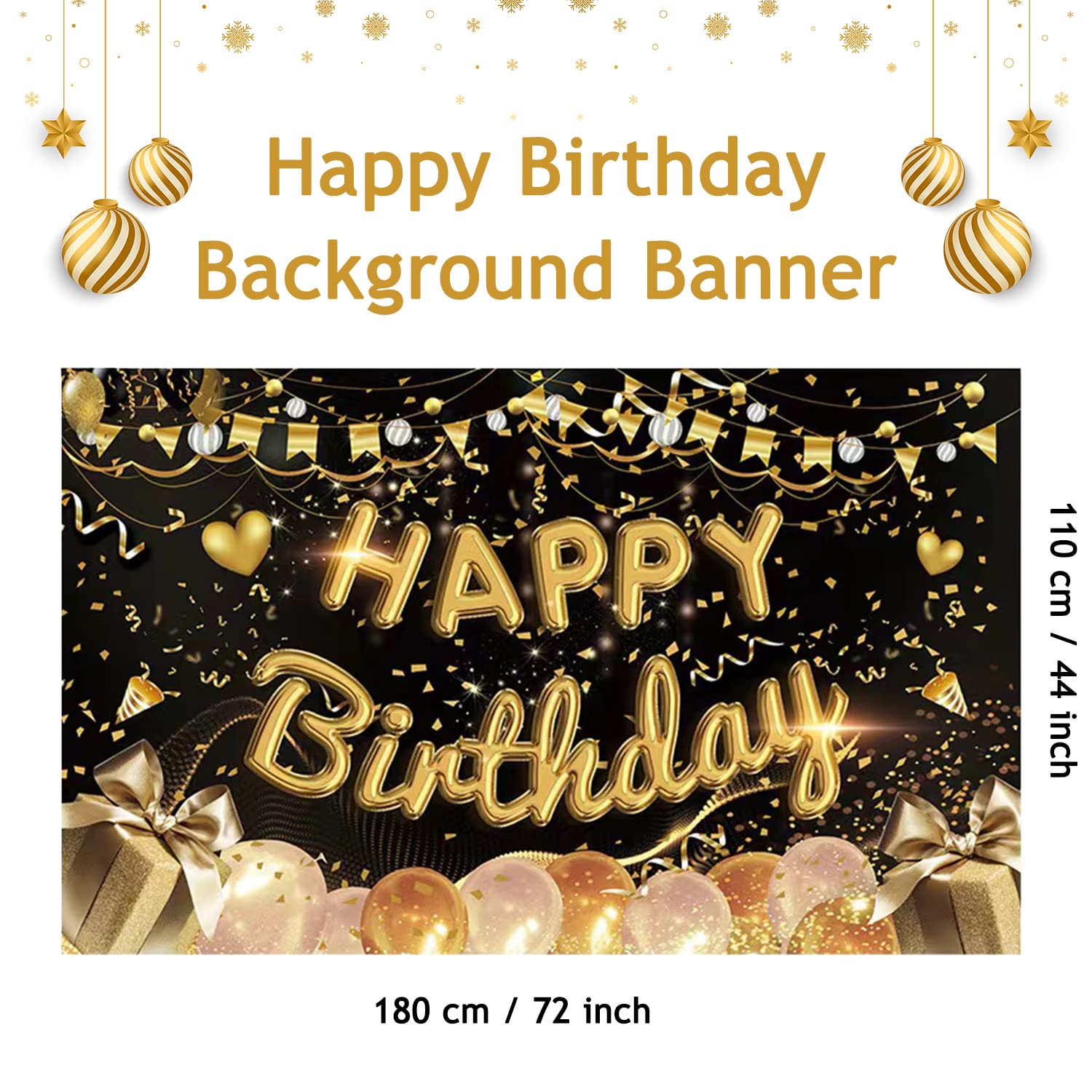 Happy Birthday Banner Black Gold Happy Birthday Backdrop Party Decorations Supplies for Women Men Children Girl Boy