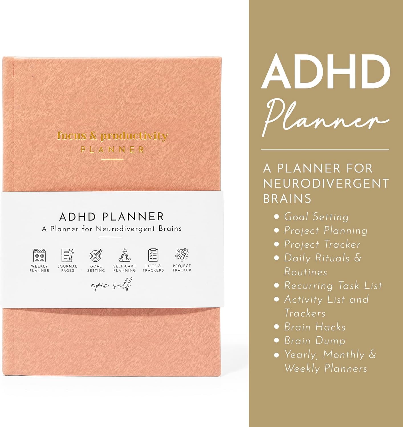 ADHD Planner for Adults: Focus and Productivity Planner - A planner for Neurodivergent Brains - Organization, Goal-Setting, and Time Management - Gift for Men and Women with ADHD