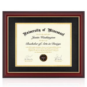 minesaxel 11x14 diploma frame with 8.5 x 11 opening black mat, display 8.5x11 degree certificate document, wall mount or tabletop display(cherry red)