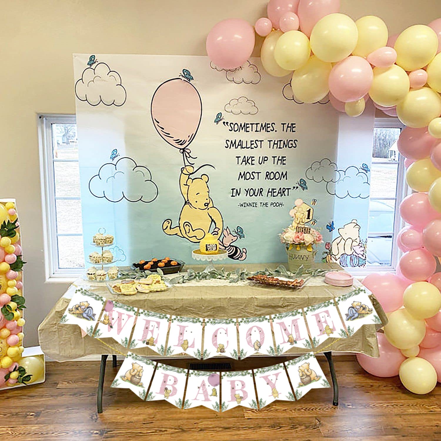 Winnie Banner for Baby Shower Girl Welcome Baby Bunting Garland Cute Hanging Decorations Pooh Theme Girls 1 St Birthday Party Decorations