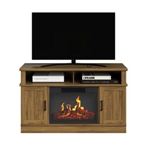 tv stand with electric fireplace - media console with storage cabinet, remote control, adjustable heat, and led flames by northwest (brown)