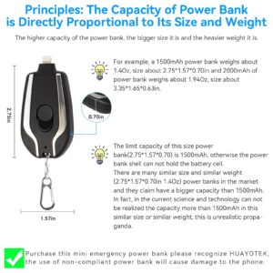 HUAYOTEK Mini Emergency Power Pod, 100% Full Capacity Keychain Portable Charger for iPhone, Power Emergency Pod Fast Charging Power Bank Battery Pack for iPhone, iPad, AirPods, for iOS (Black)