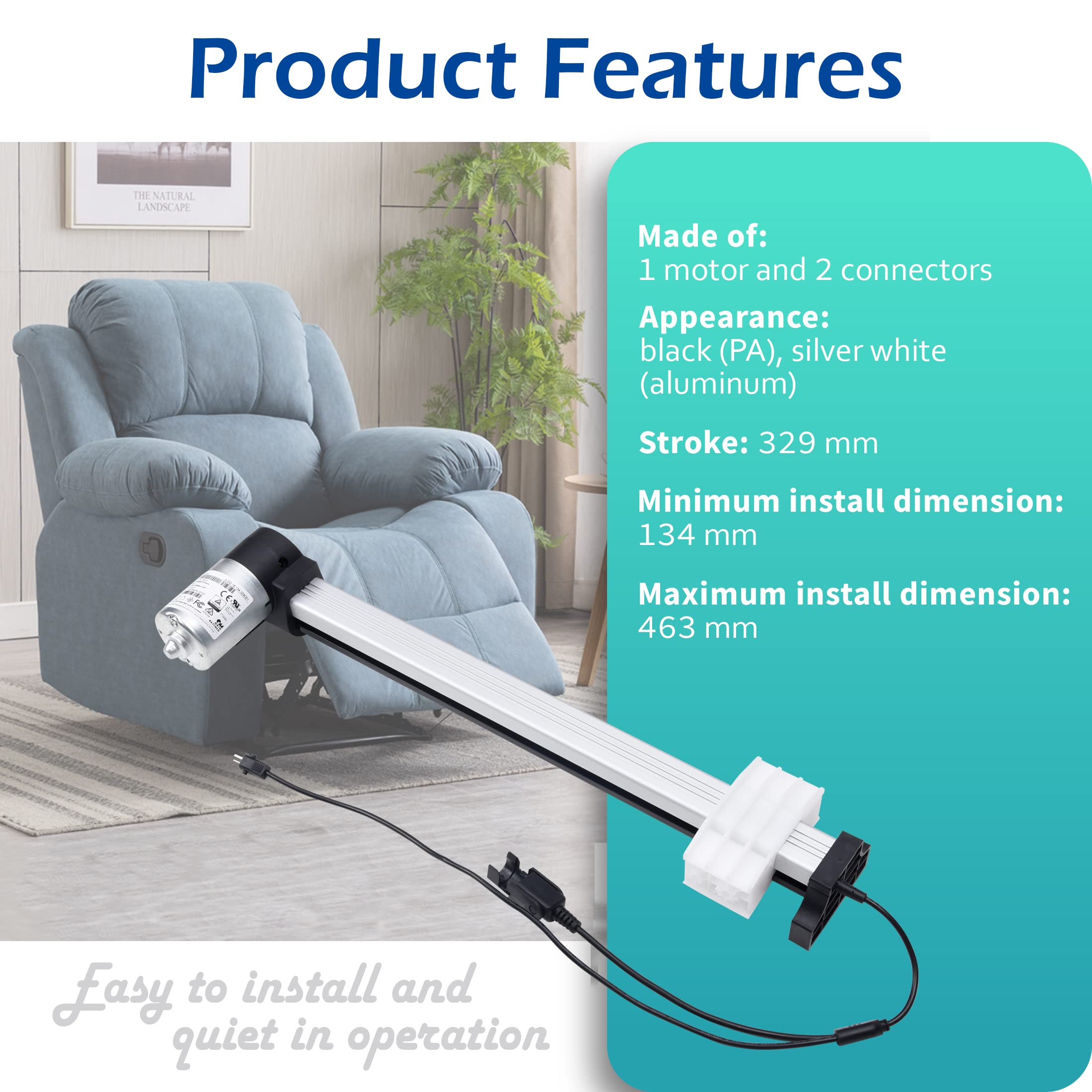 Okin Refined-R Model JLDQ-18 & JLDQ.18.134.329D01 Power Recliner Motor, Electric Lift Chair Reclining Couch Sofa Actuator Replacement Part for JLDQ.18.134.329D