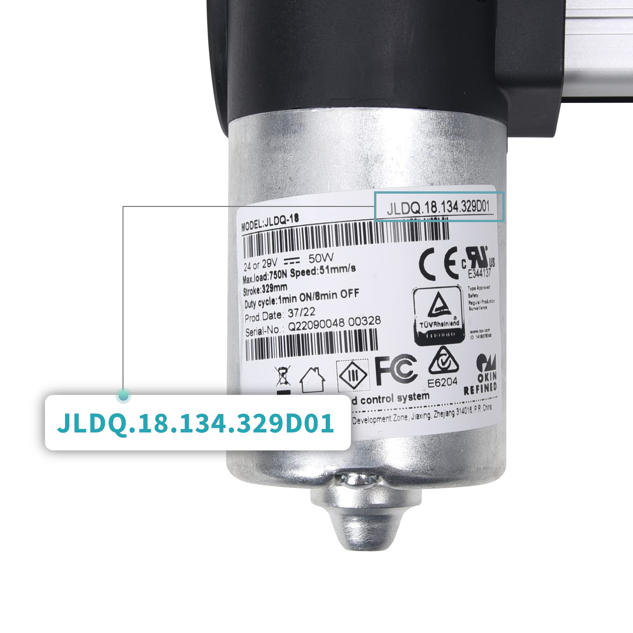 Okin Refined-R Model JLDQ-18 & JLDQ.18.134.329D01 Power Recliner Motor, Electric Lift Chair Reclining Couch Sofa Actuator Replacement Part for JLDQ.18.134.329D