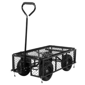 BILT HARD 400 lbs 10" Flat Free Tires Steel Garden Cart with 180° Rotating Handle and Removable Sides, 4 Cu.Ft Capacity Utility Heavy Duty Garden Carts and Wagons