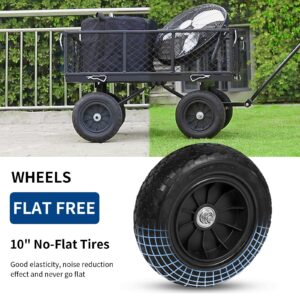 BILT HARD 400 lbs 10" Flat Free Tires Steel Garden Cart with 180° Rotating Handle and Removable Sides, 4 Cu.Ft Capacity Utility Heavy Duty Garden Carts and Wagons