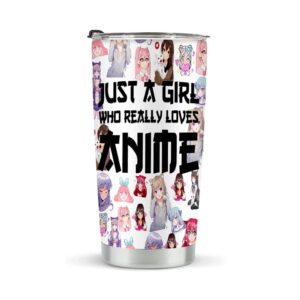 LONGXIN Anime Fans Tumbler, Stainless Steel Tumblers 20oz, Anime Lover Gifts for Women Girls Friends Sister, Birthday Christmas Gift for Her, Just A Girl Who Really Loves Anime