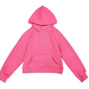 Girls' Hoodies Sweatshirts Half Zipper Pullover Crop Tops for Teen Girls Long Sleeve Sweater Thumb Hole Pink Red