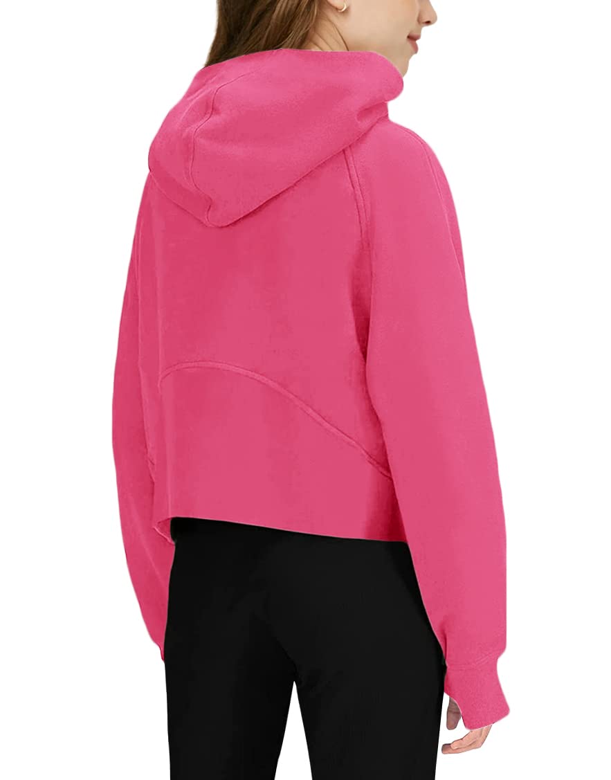 Girls' Hoodies Sweatshirts Half Zipper Pullover Crop Tops for Teen Girls Long Sleeve Sweater Thumb Hole Pink Red