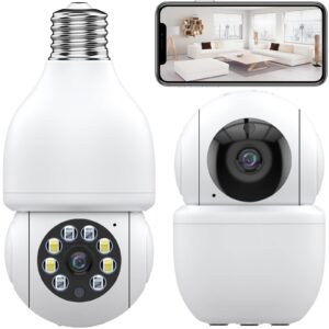 security camera sets, light bulb security camera indoor camera wireless with phone app baby monitor with camera and audio 360° wifi cameras for home security motion tracking full color night vision