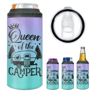 winorax queen of the camper tumbler can cooler 4-in-1 camping gifts for campers woman from husband boyfriend sisters best friend coffee cup with lid 16oz stainless travel mug