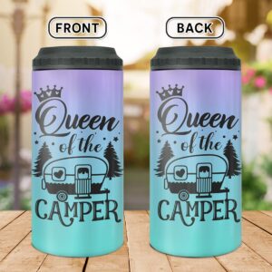 winorax Queen of The Camper Tumbler Can Cooler 4-in-1 Camping Gifts For Campers Woman from Husband Boyfriend Sisters Best Friend Coffee Cup with Lid 16oz Stainless Travel Mug