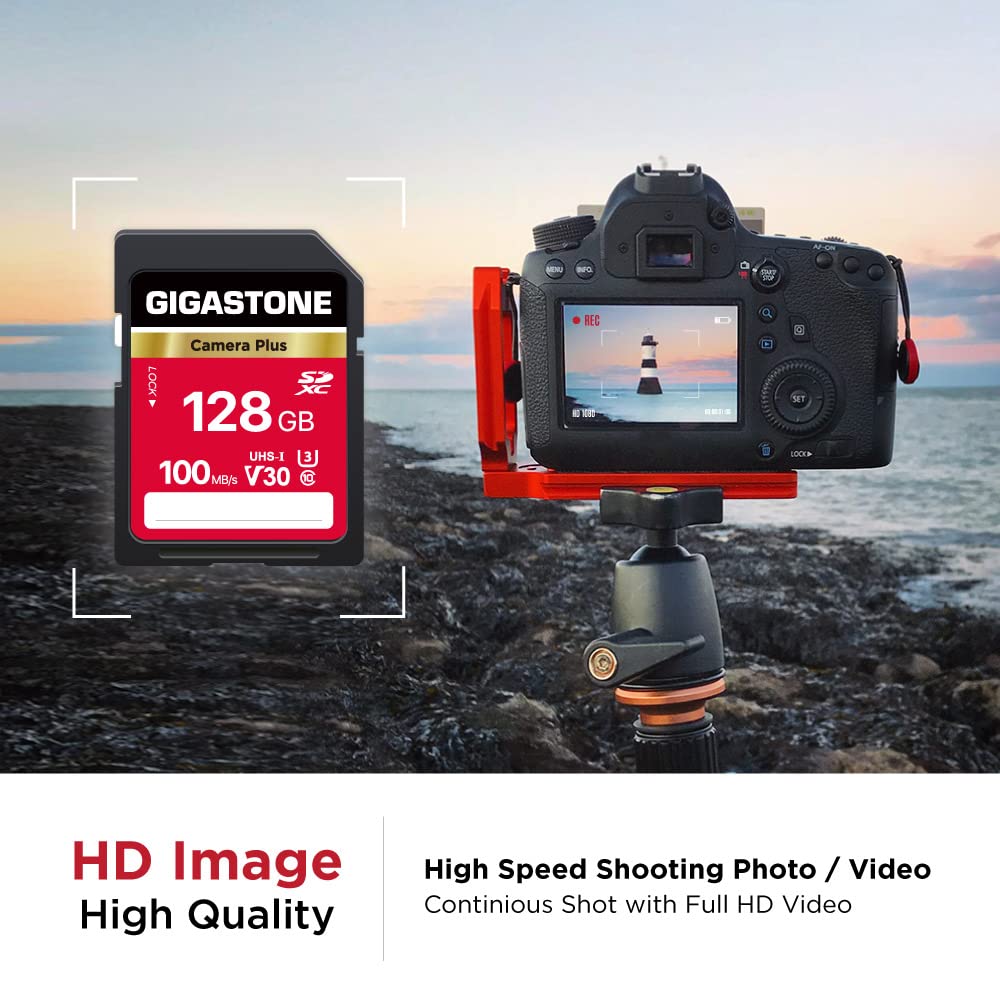 Gigastone 128GB 5-Pack SD Card, Camera Plus, V30 U3 SDXC Memory Card High Speed UHD Video Compatible with Canon Nikon Sony Panasonic Digital Camera, with 5 Mini case