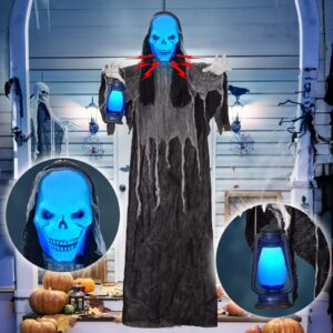 NIFTI NEST Grim Reaper with Light-up Head, Lamp & Creepy Voice, Ghost Skeletons Halloween Decorations Haunted House Props