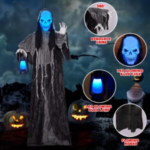 NIFTI NEST Grim Reaper with Light-up Head, Lamp & Creepy Voice, Ghost Skeletons Halloween Decorations Haunted House Props