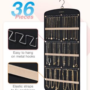 BAGSMART Hanging Jewelry Organizer, Necklace Holder Anti-tangle Earrings Rings Hanger with 20 Jewelry Bags Travel Storage Roll with Pockets Hang on Closet, Wall, Door,1 Piece, Large, Black