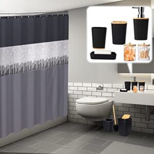 Black Bathroom Accessories Set with Glitter Shower Curtain,10 Piece Bathroom Sets with Trash Can,Toothbrush Holder,Toothbrush Cup,Lotion Soap Dispenser,Vanity Tray,Soap Dish,Toilet Brush,Qtip Holder