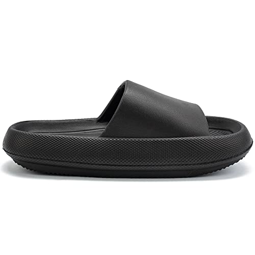 Axcone Womens Shower Slippers Pillow Slides Cloud Cushion for Mens Massage Foam Bathroom Shoes Female House Slipers Pool Beach Spa House Garden Sandals for Ladies Male Sandles Black 44-45