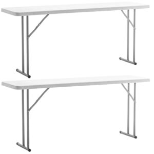 btexpert 6-foot-72 long white granite plastic folding seminar training table portable 18" wide narrow, 29" high, events indoor outdoor lightweight set of 2