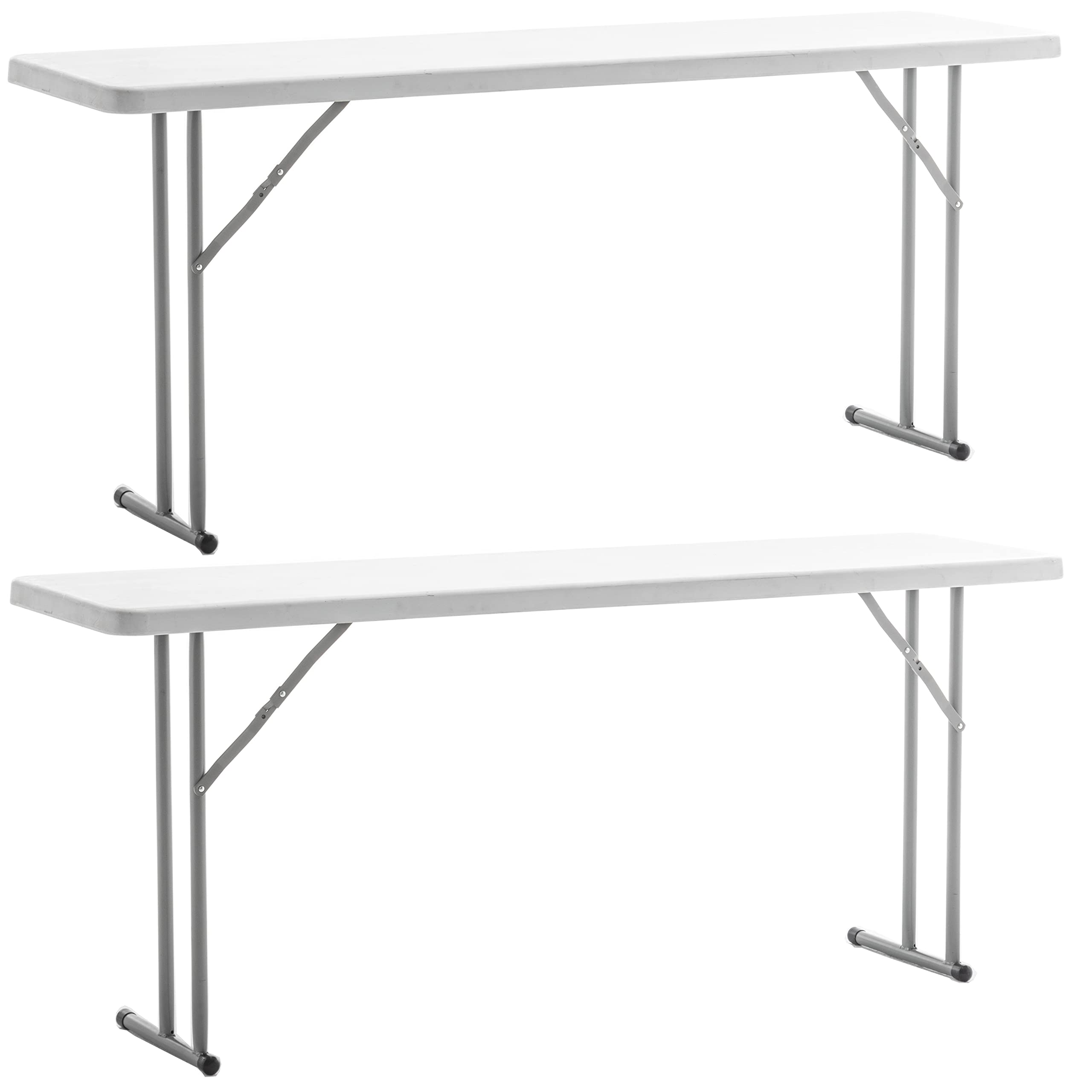 BTEXPERT 6-Foot-72 Long White Granite Plastic Folding Seminar Training Table Portable 18" Wide Narrow, 29" High, Events Indoor Outdoor Lightweight Set of 2