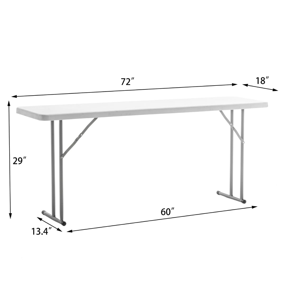 BTEXPERT 6-Foot-72 Long White Granite Plastic Folding Seminar Training Table Portable 18" Wide Narrow, 29" High, Events Indoor Outdoor Lightweight Set of 2