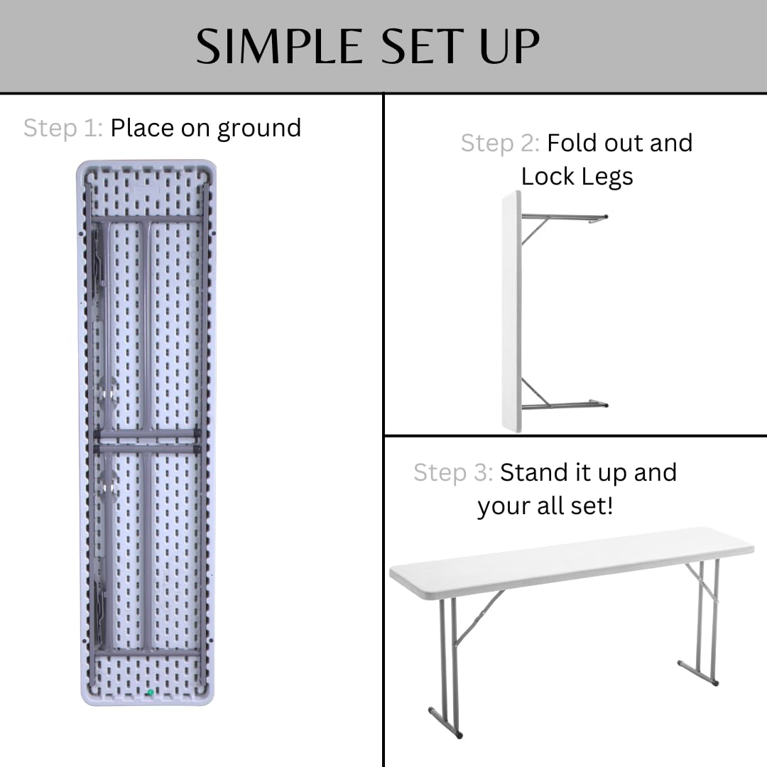 BTEXPERT 6-Foot-72 Long White Granite Plastic Folding Seminar Training Table Portable 18" Wide Narrow, 29" High, Events Indoor Outdoor Lightweight Set of 2