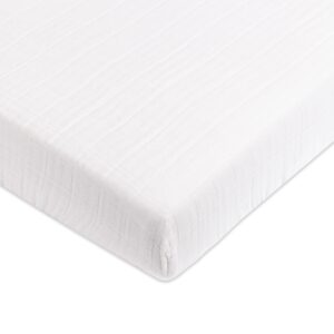 babyletto 100% organic cotton mini crib sheet, gots-certified, fitted 360°, ultra-soft and breathable muslin - plain white