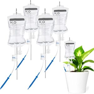 4pcs plant drip irrigation bag, plant self automatic plant watering system 350ml watering bag, with metal support rod self watering devices small funnel and adjustable valve switch, for indoor outdoor