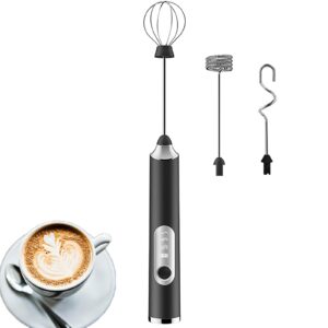 moshou electric milk frother handheld, 3 speeds coffee whisk foam maker with usb c rechargeable, whisk drink mixer for lattes frappe matcha hot chocolate, egg with 3 mixer heads (black)