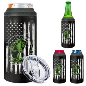 wowcugi fishing american flag can cooler tumbler 4-in-1 stainless steel gifts for dad brother fathers day
