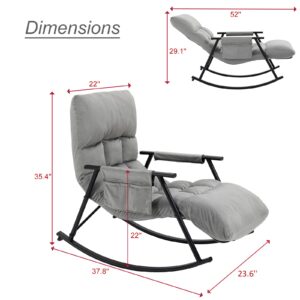 ZJhome Velvet Accent Folding Rocking Recliner Chair Nursery with Side Pocket Adjustable High Back & Foot Rest, Comfortable Upholstered Nursing Glider Rocker Armchair for Living Room, Bedroom(Gray)