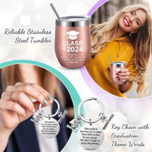 Patelai Class of 2024 Gifts for Graduates 2024, Ideal Graduation Gifts for Her Him High School College Graduation Daughter Friends Graduation 12oz Wine Tumbler, Keychain, Bag (Rose Gold,3 Pcs)