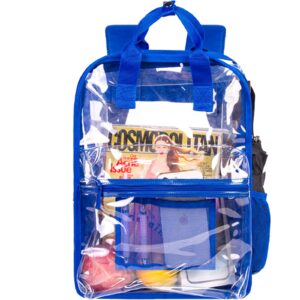 txhvo clear backpack, heavy duty transparent bookbag, see through pvc backpacks for boys men - blue