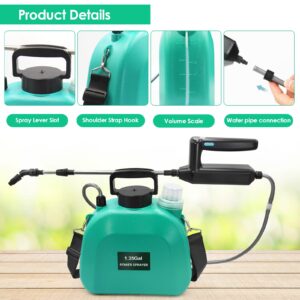 Battery Powered Sprayer 1.35Gallon, Upgrade Electric Sprayer with 3 Mist Nozzles, USB Rechargeable Handle and Retractable Wand, Garden Sprayer with Adjustable Shoulder Strap for Lawn,Garden,Cleaning