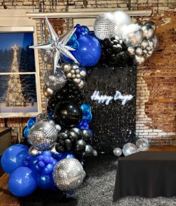 blue and black silver balloon garland kit 140pcs royal blue and silver starburst disco ball balloons for men 30th birthday party graduation 80s 90s disco theme decorations