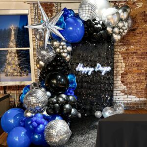 Blue and Black Silver Balloon garland kit 140pcs Royal blue and silver starburst Disco ball balloons for men 30th Birthday Party graduation 80s 90s Disco theme Decorations