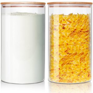 homartist large glass flour and sugar containers 180oz x2 [set of 2], glass food storage containers with bamboo lids, glass jar with airtight lids for spaghetti pasta,rice,cereal,candy,coffee, oat