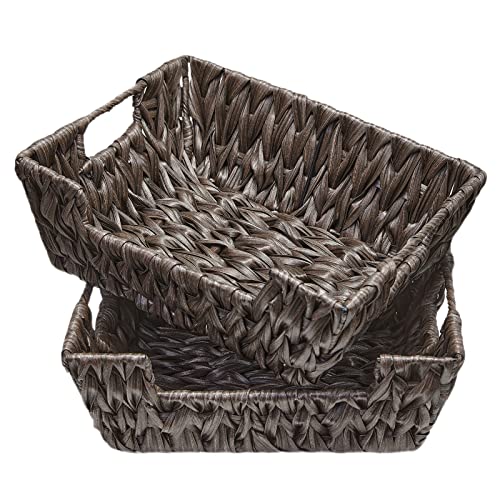 JMKaixin Wicker Storage Baskets, Water Hyacinth Storage Basket with Built-in Handles,2-Pack Hand Woven Baskets with Carry Handles for Storage 13.75" x 11" x 5"