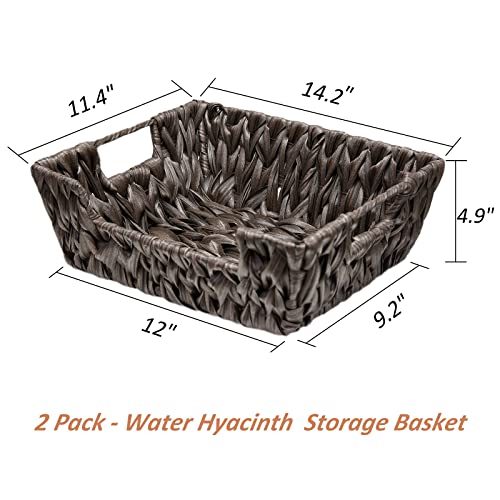 JMKaixin Wicker Storage Baskets, Water Hyacinth Storage Basket with Built-in Handles,2-Pack Hand Woven Baskets with Carry Handles for Storage 13.75" x 11" x 5"