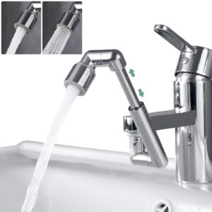 1440° swivel faucet extender(updated from 1080°), robotic arm faucet aerator with female/male thread, sink faucet attachment with 2 water modes for kitchen or bathroom, plastic sink aerator chrome