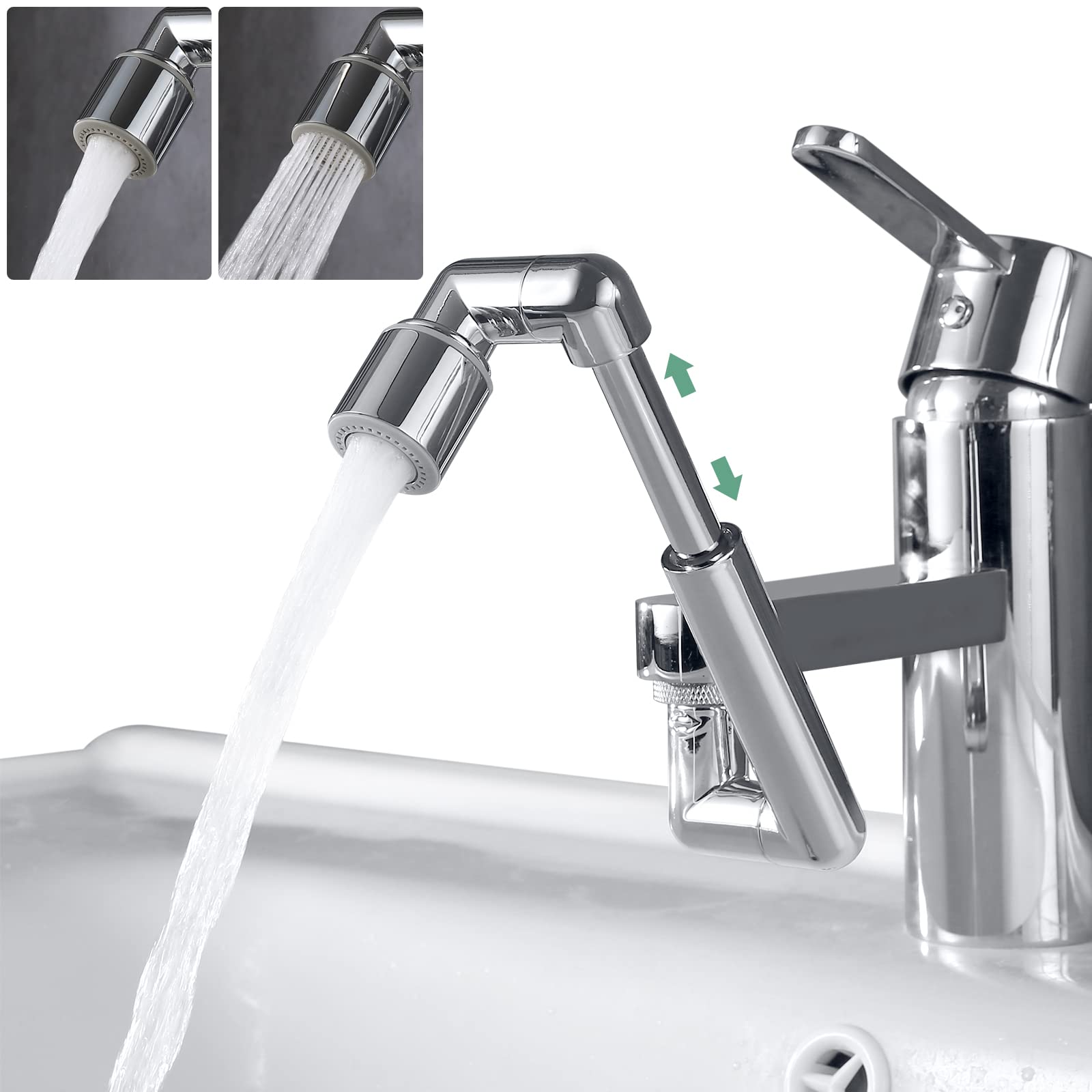 1440° Swivel Faucet Extender(Updated from 1080°), Robotic Arm Faucet Aerator with Female/Male Thread, Sink Faucet Attachment with 2 Water Modes for Kitchen or Bathroom, Plastic Sink Aerator Chrome