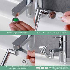 1440° Swivel Faucet Extender(Updated from 1080°), Robotic Arm Faucet Aerator with Female/Male Thread, Sink Faucet Attachment with 2 Water Modes for Kitchen or Bathroom, Plastic Sink Aerator Chrome